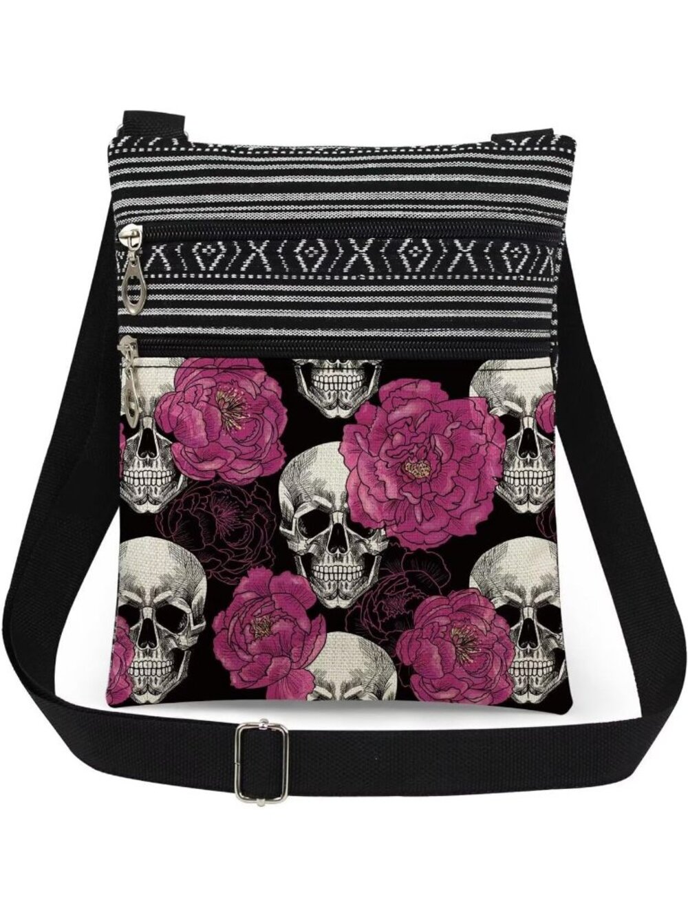 Women's Skull Halloween Skull Pouch Adjustable Strap Zipper Crossbody Bag